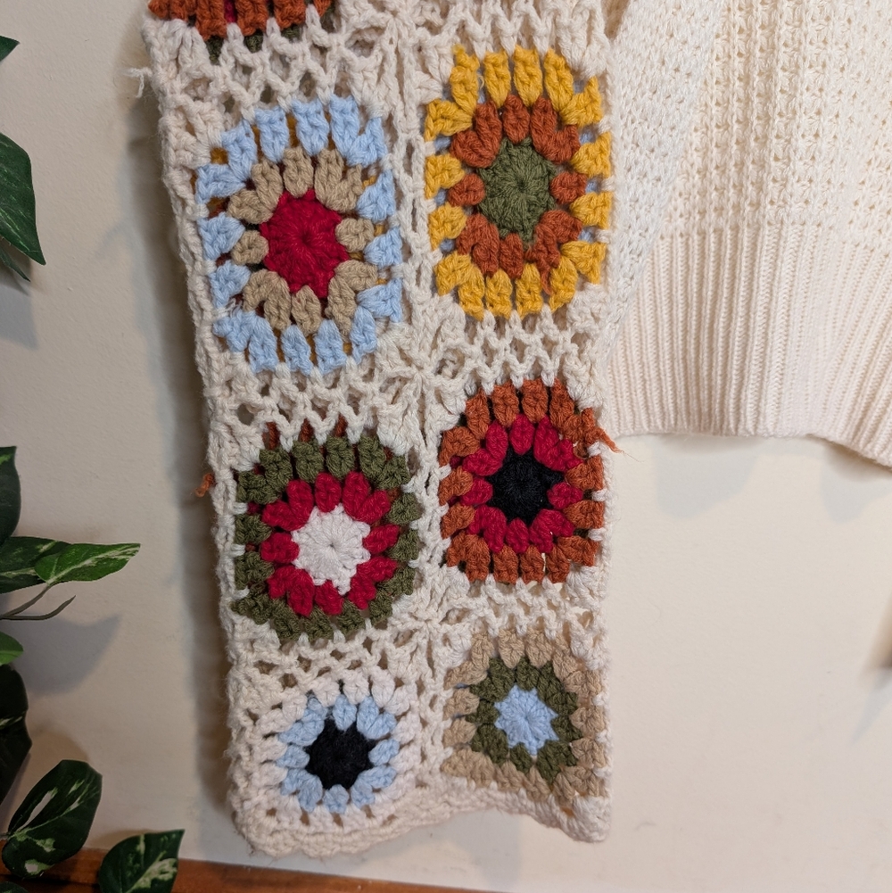 Sincerely Jules Cropped Crochet Cardigan Granny Square Sleeves Women’s X-Small - Picture 2 of 7